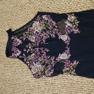 Juniors Blue Floral Long Dress Open Bottom